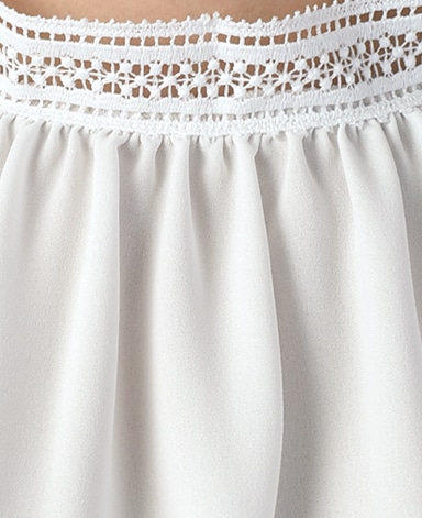 スタンドカラーブラウス/バックサテンジョーゼット・レース