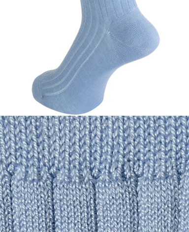 綿＜ストレッチ＞ソックス/ロングホーズ(サックスブルー)