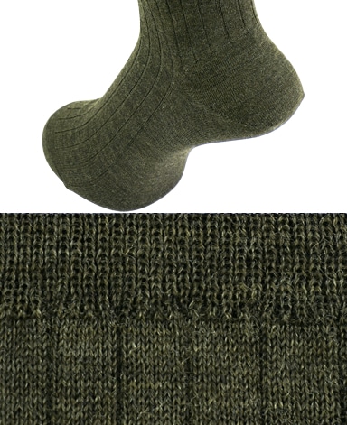 ウール＜ハイゲージ＞ソックス/ロングホーズ(オリーブ)