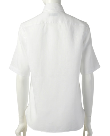 リネン半袖比翼シャツ/平織り