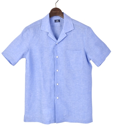 半袖リネンシャツ/オープンカラー