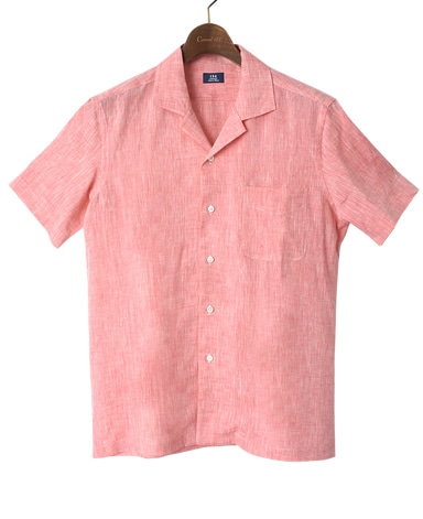 半袖リネンシャツ/オープンカラー