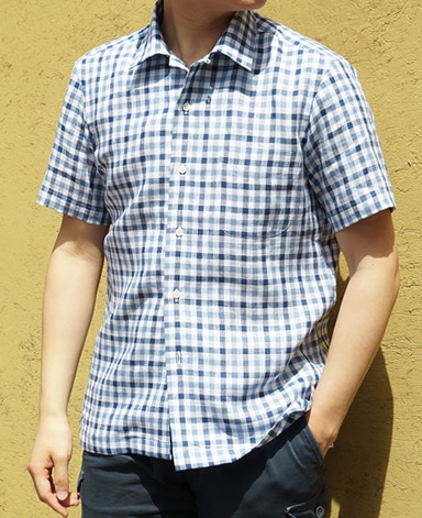 半袖リネンシャツ/オープンカラー