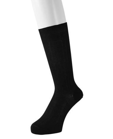 綿＜ハイゲージ＞ソックス/レギュラーホーズ(ブラック)