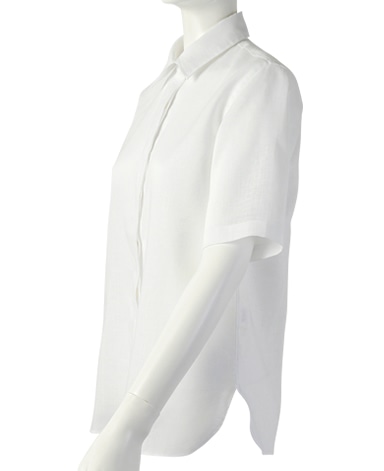 リネン半袖比翼シャツ/平織り