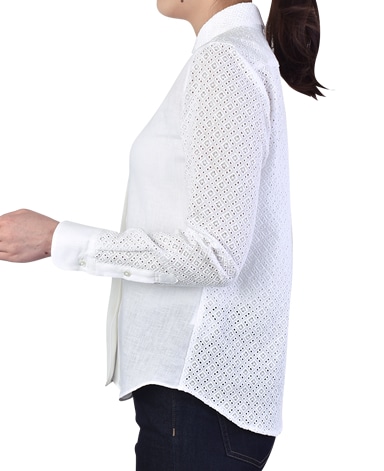 レースシャツ/リネン 刺繍レース