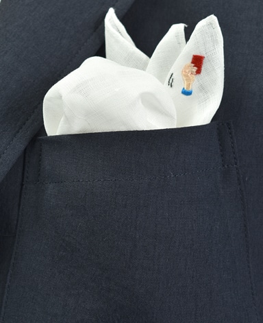 リネンポケットチーフ/サッカーモチーフ刺繍