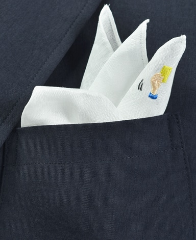 リネンポケットチーフ/サッカーモチーフ刺繍