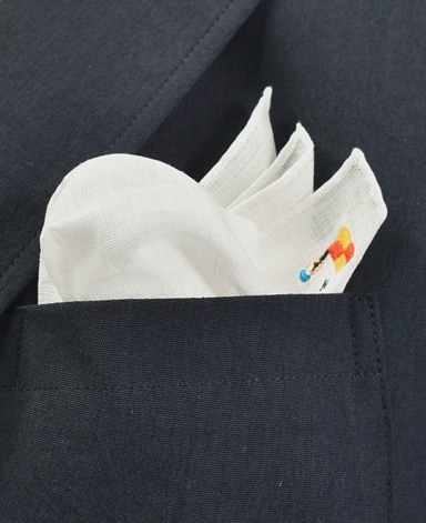 リネンポケットチーフ/サッカーモチーフ刺繍