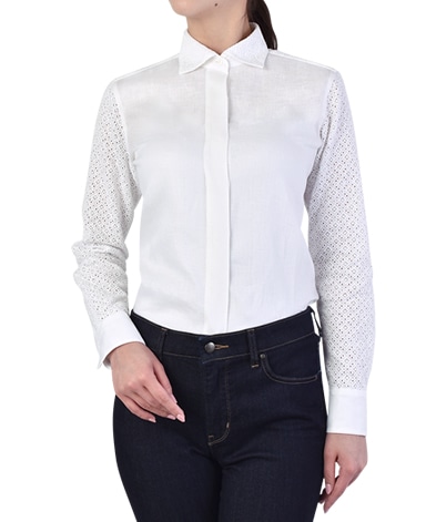 レースシャツ/リネン 刺繍レース