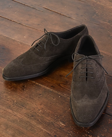 BARKER セミブローグシューズ/英国製/カーフスエード