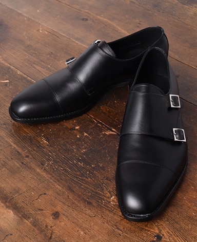 BARKER ダブルモンク/英国製/カーフレザー