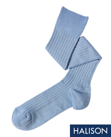 綿＜ストレッチ＞ソックス/ロングホーズ(サックスブルー)