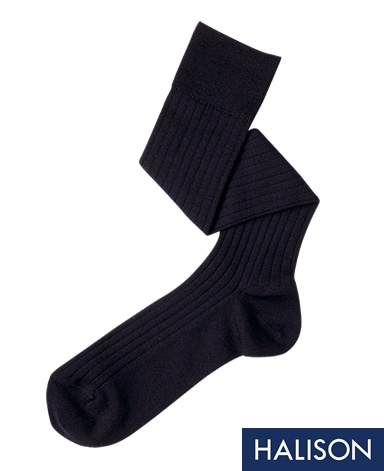 ウール＜ストレッチ＞ソックス/ロングホーズ(ネイビー)