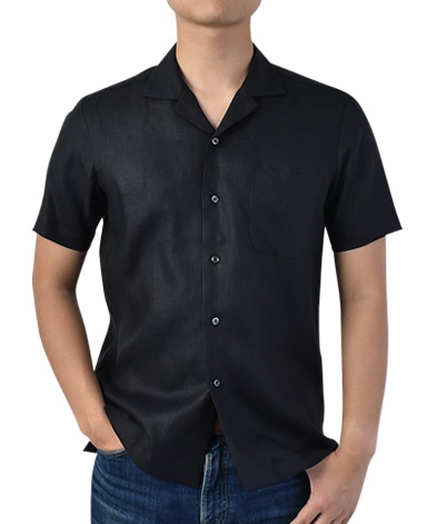 半袖リネンシャツ/オープンカラー