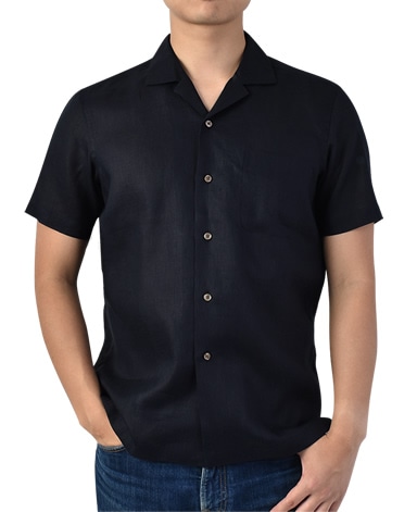 半袖リネンシャツ/オープンカラー