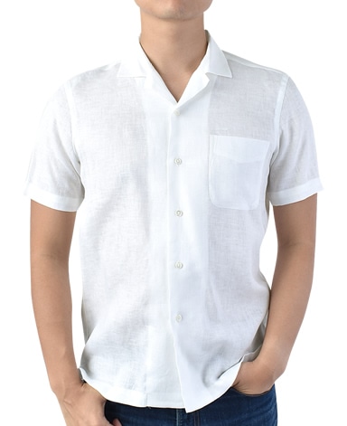 半袖リネンシャツ/オープンカラー