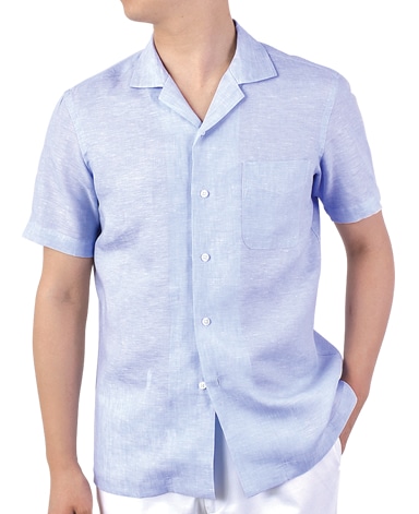 半袖リネンシャツ/オープンカラー