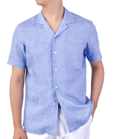 半袖リネンシャツ/オープンカラー