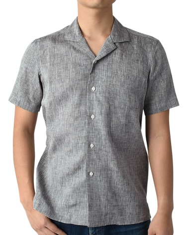 半袖リネンシャツ/オープンカラー