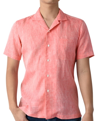 半袖リネンシャツ/オープンカラー