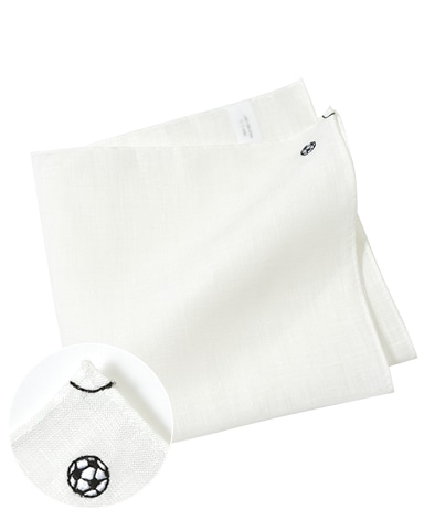 リネンポケットチーフ/サッカーモチーフ刺繍