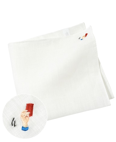 リネンポケットチーフ/サッカーモチーフ刺繍