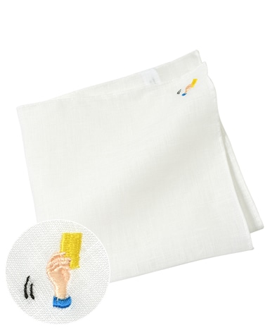 リネンポケットチーフ/サッカーモチーフ刺繍