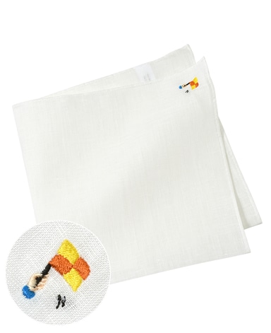 リネンポケットチーフ/サッカーモチーフ刺繍