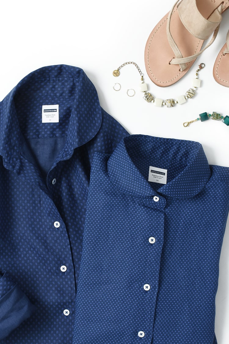 ラウンドカラー　マンハッタンクラシックシャツ リネン